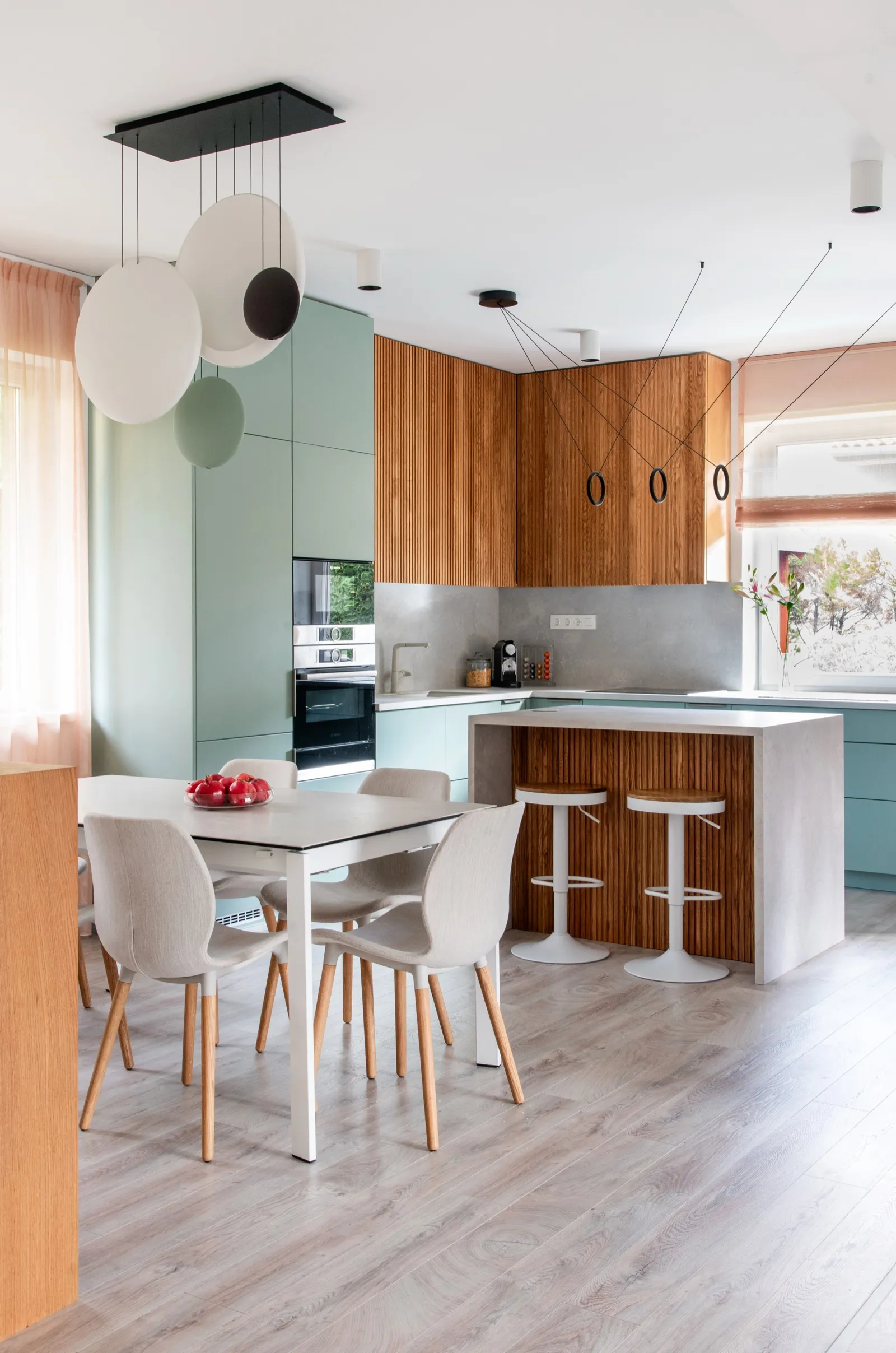 Turquoise staircase with skylight
