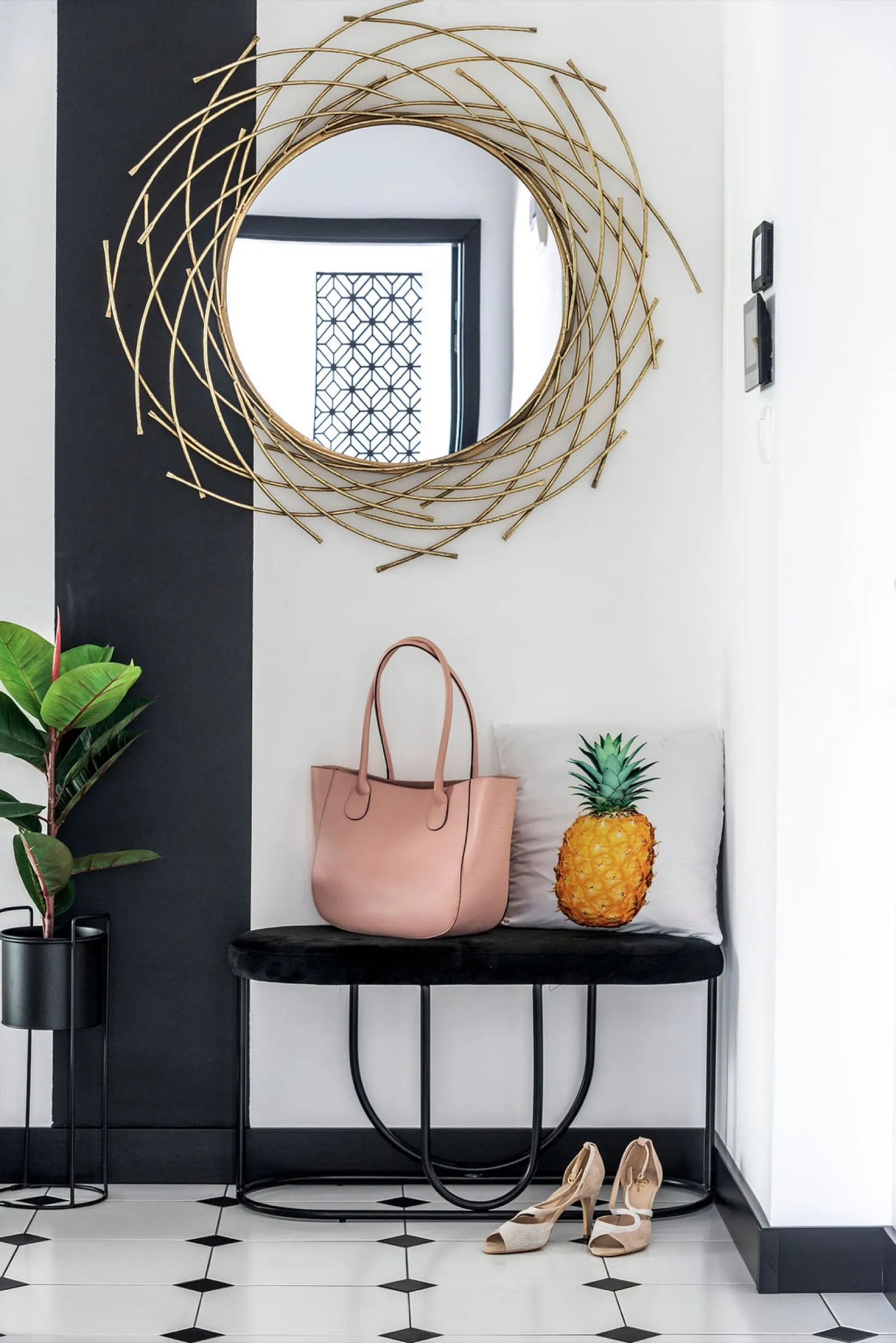 Black window frames and parquet skirting