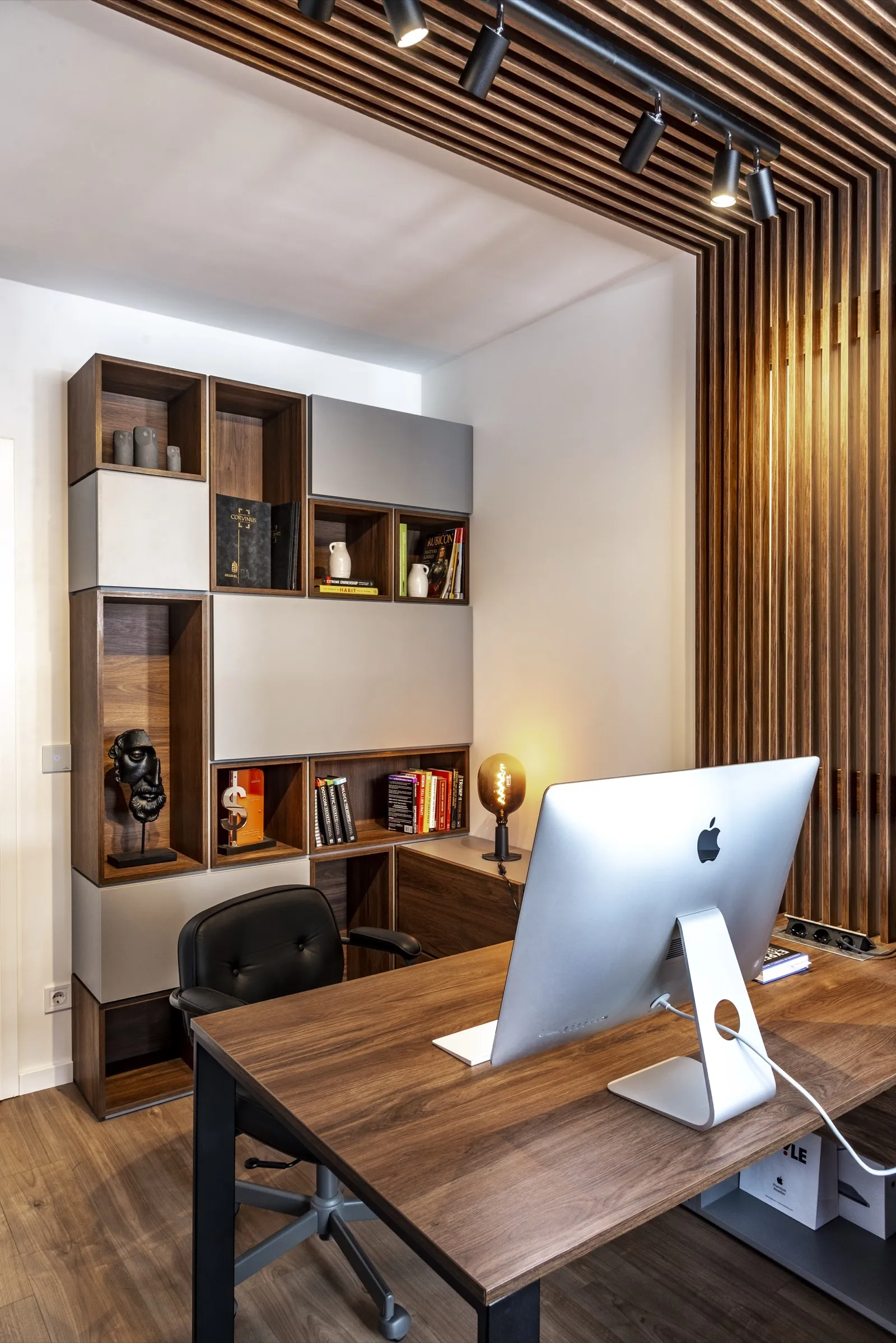 Blue velvet sofa and ochre accents