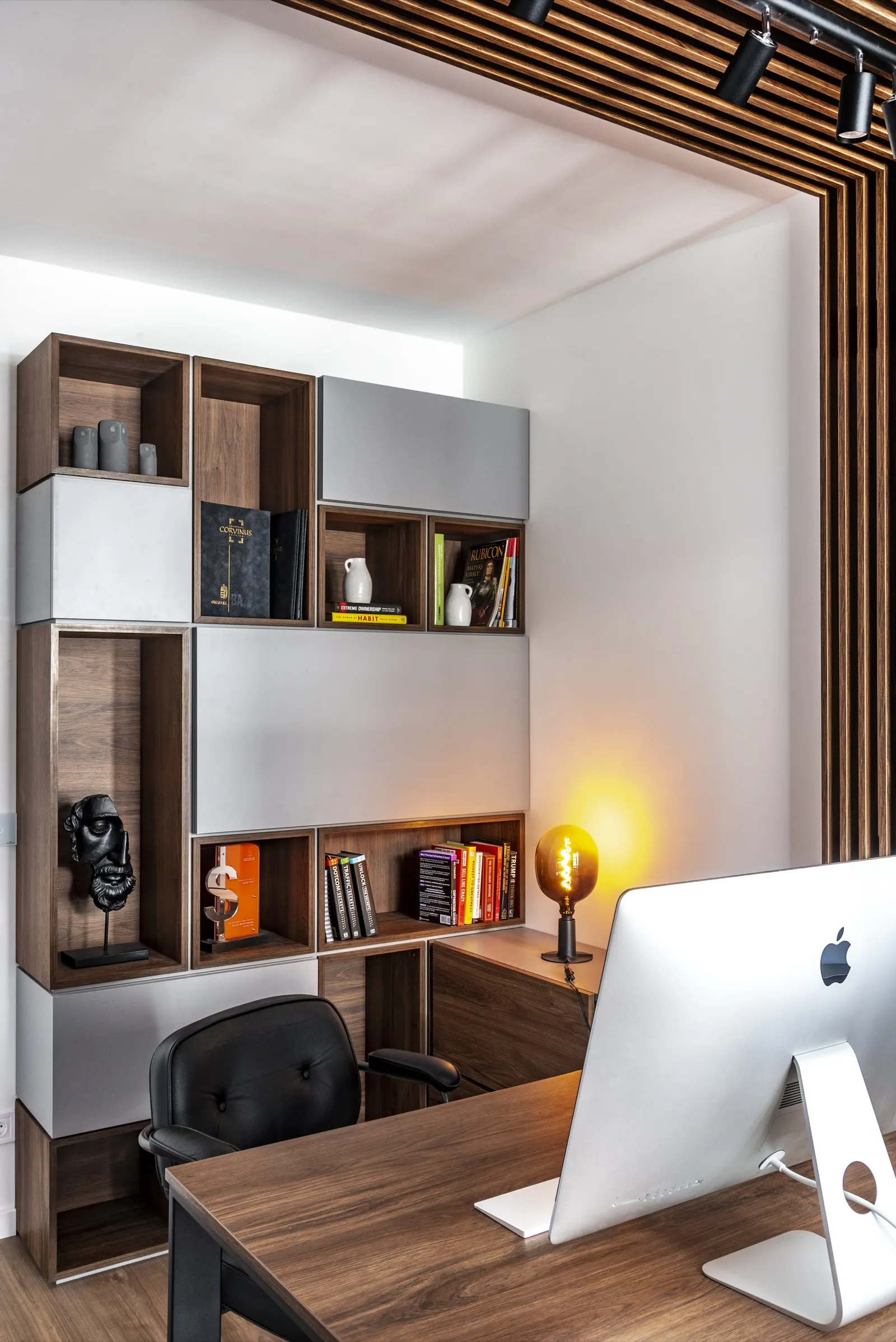 Custom wood-clad TV wall