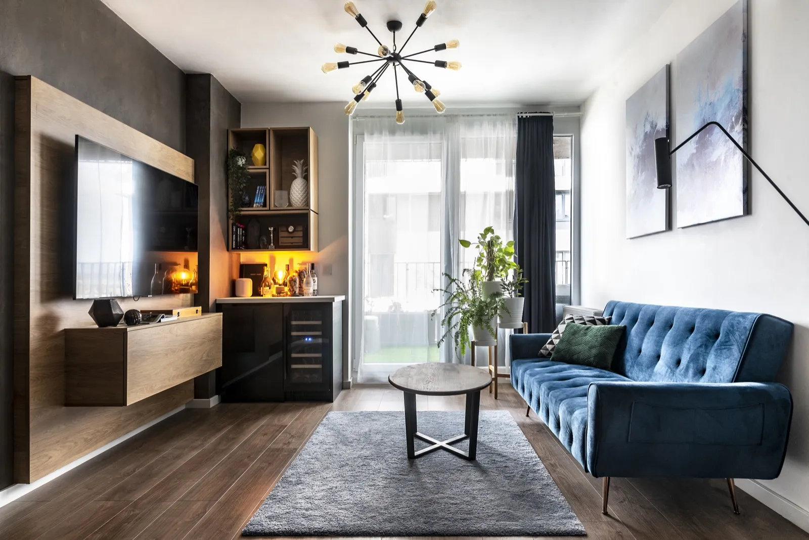 Wooden headboard with warm backlight