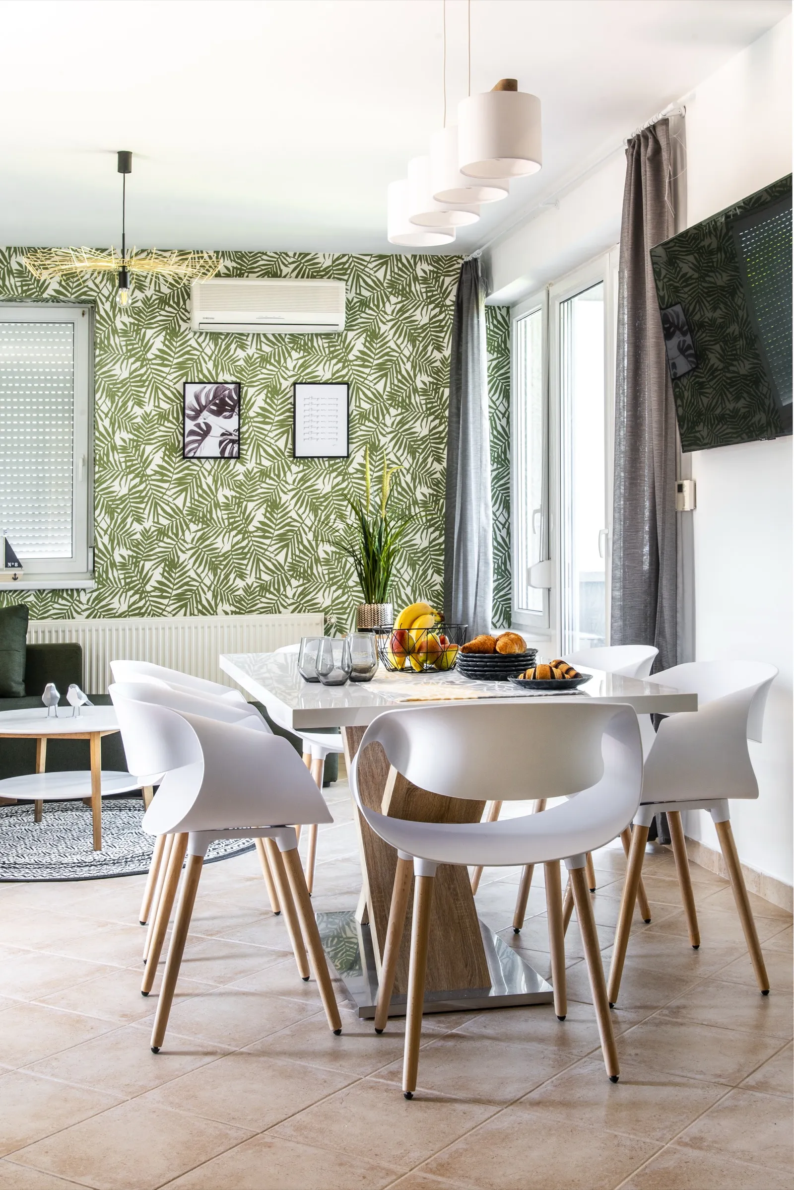 Master bedroom with tropical wallpaper