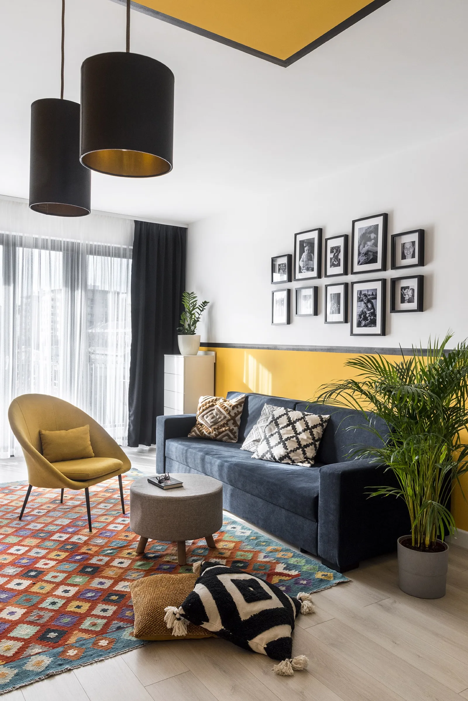 Yellow wall as room divider