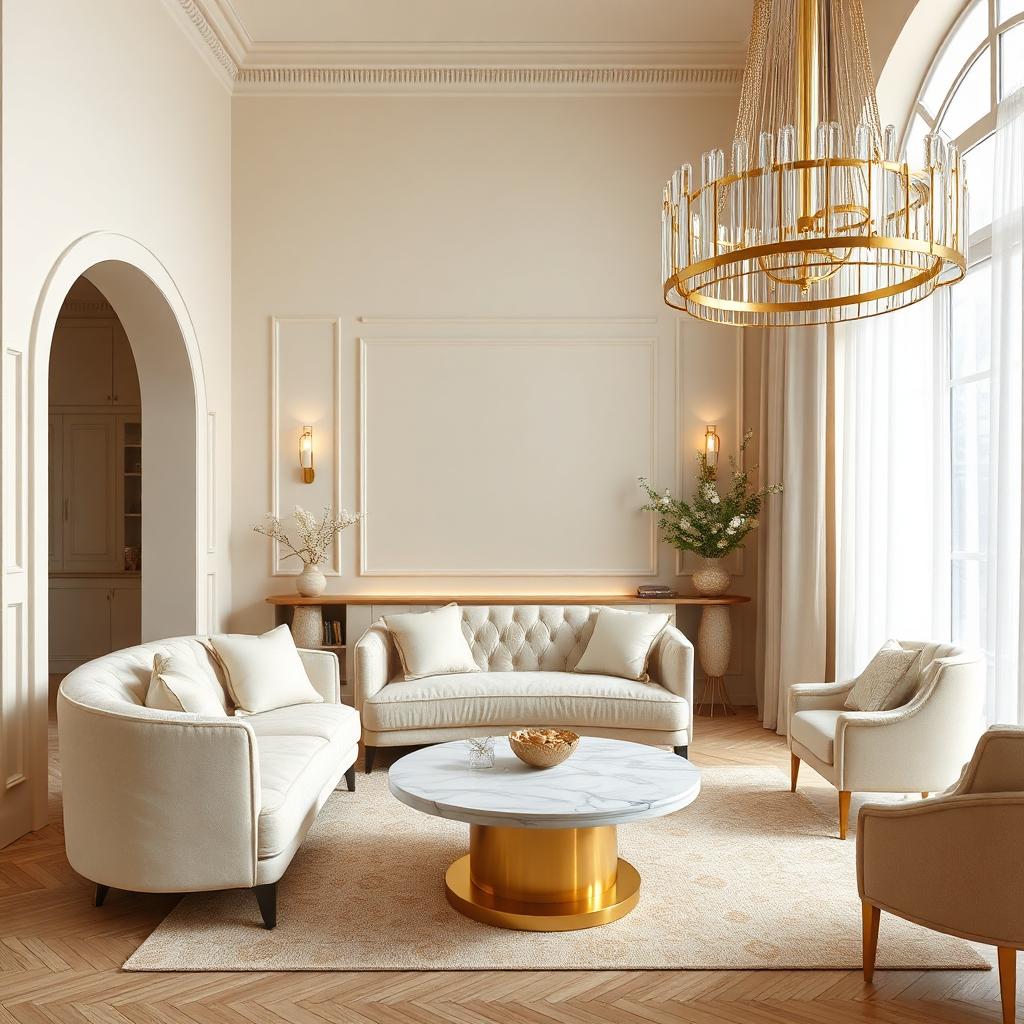 Art Deco living room with gold accents