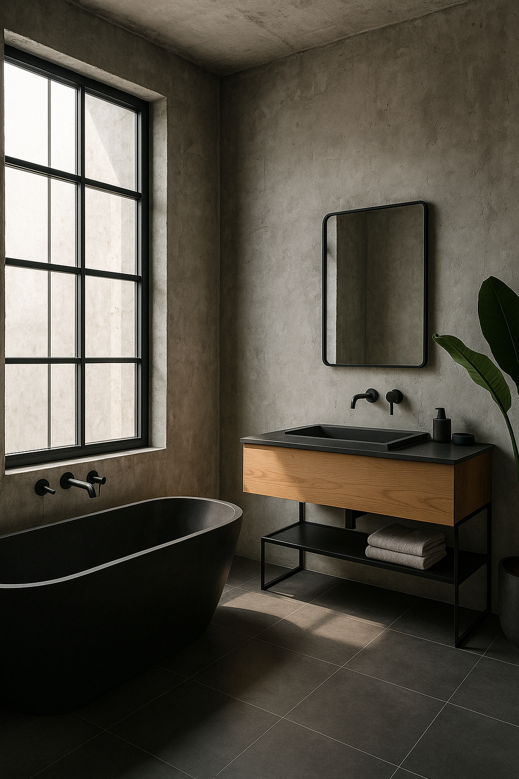 Industrial loft bathroom with concrete and metal