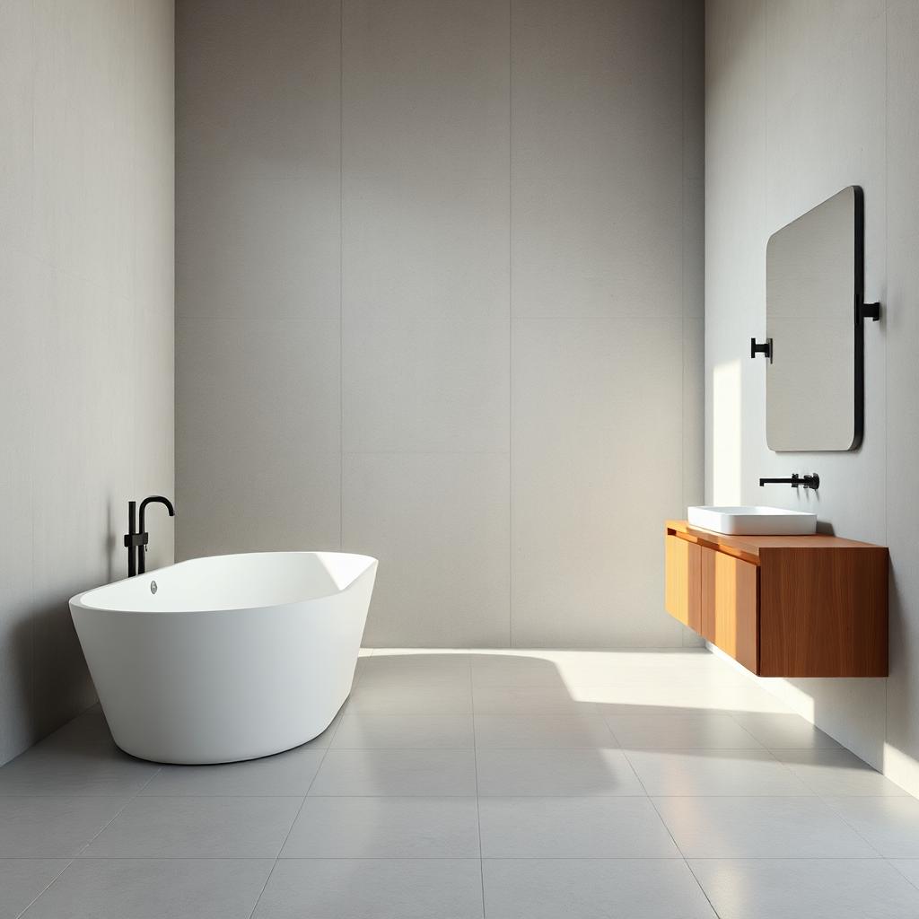 Minimalist bathroom with geometric forms