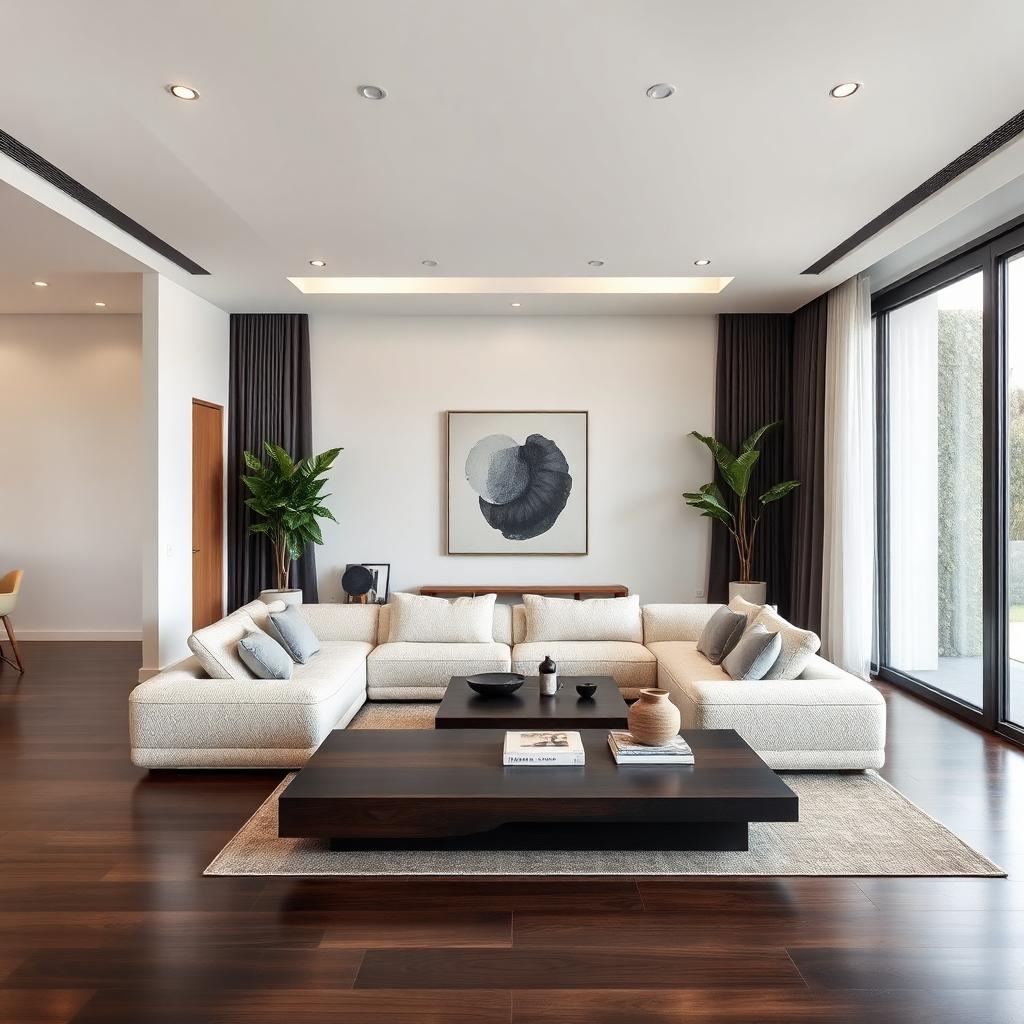 Modern living room with natural materials