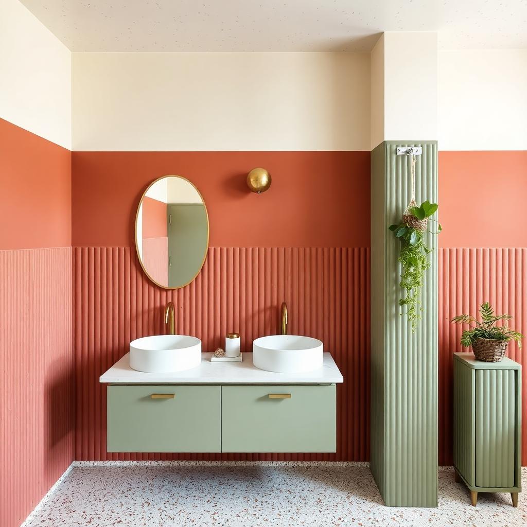 Retro bathroom with colorful tiles